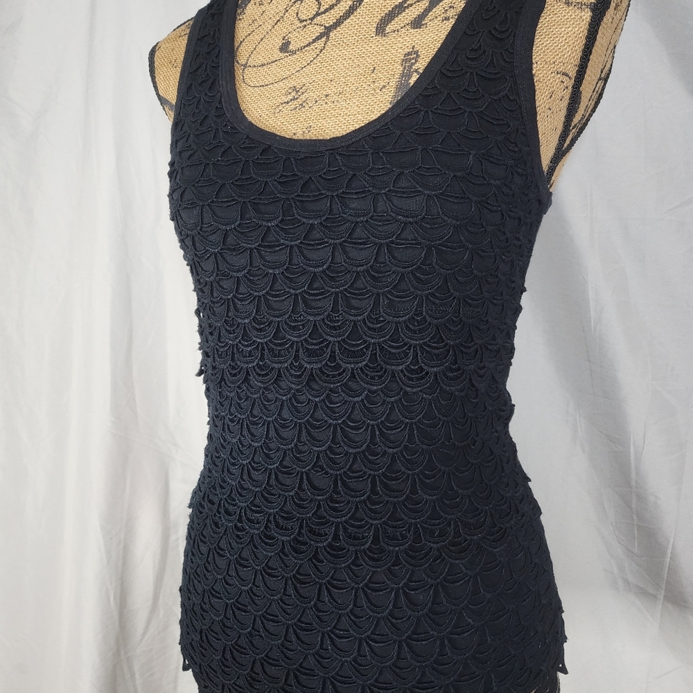J.CREW Size XXS Black Layered Crochet Front Casual Summer Tank Top 100% Cotton - Picture 6 of 10